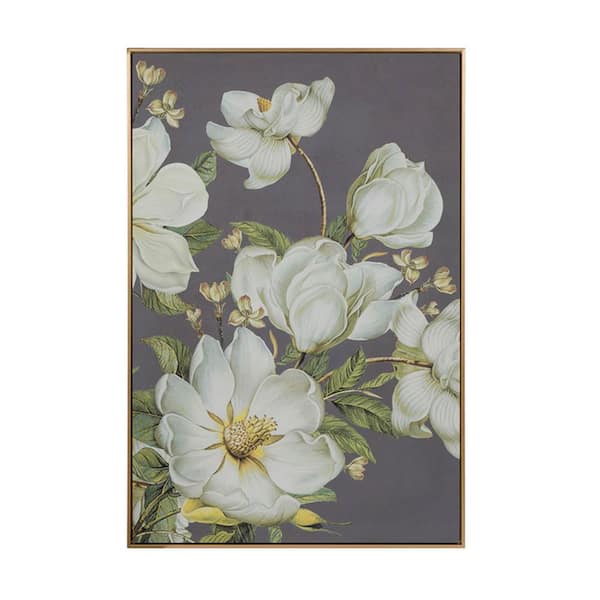 Benjara White, Gray and Green Wooden Framed Flower Wall Art Decor