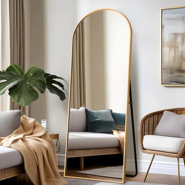 Lirago 21 in. W x 64 in. H Modern Full-Length Arched Metal Frame Gold Mirror