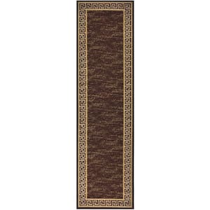 Meander Printed Design Brown Color 23 " Width x 7' Your Choice Length Slip Resistant Rubber Stair Runner Rug