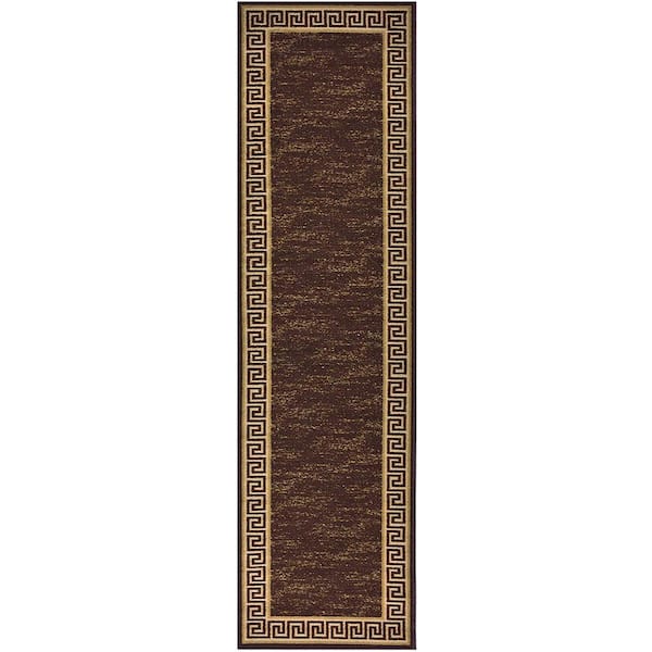 Unbranded Meander Printed Design Brown Color 23 " Width x 7' Your Choice Length Slip Resistant Rubber Stair Runner Rug