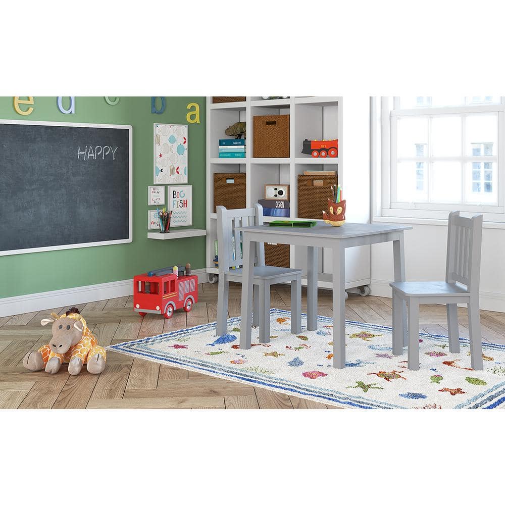 Gray Engineered Wood Kids Table and 2 Chairs Set