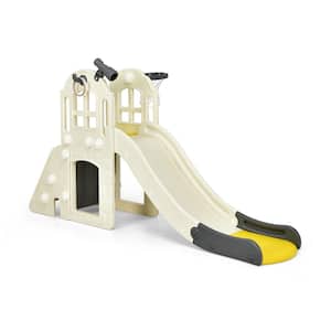 6-In-1 Large Yellow 6.25 ft. Slide for Kids Toddler Climber Slide Playset w/Basketball Hoop
