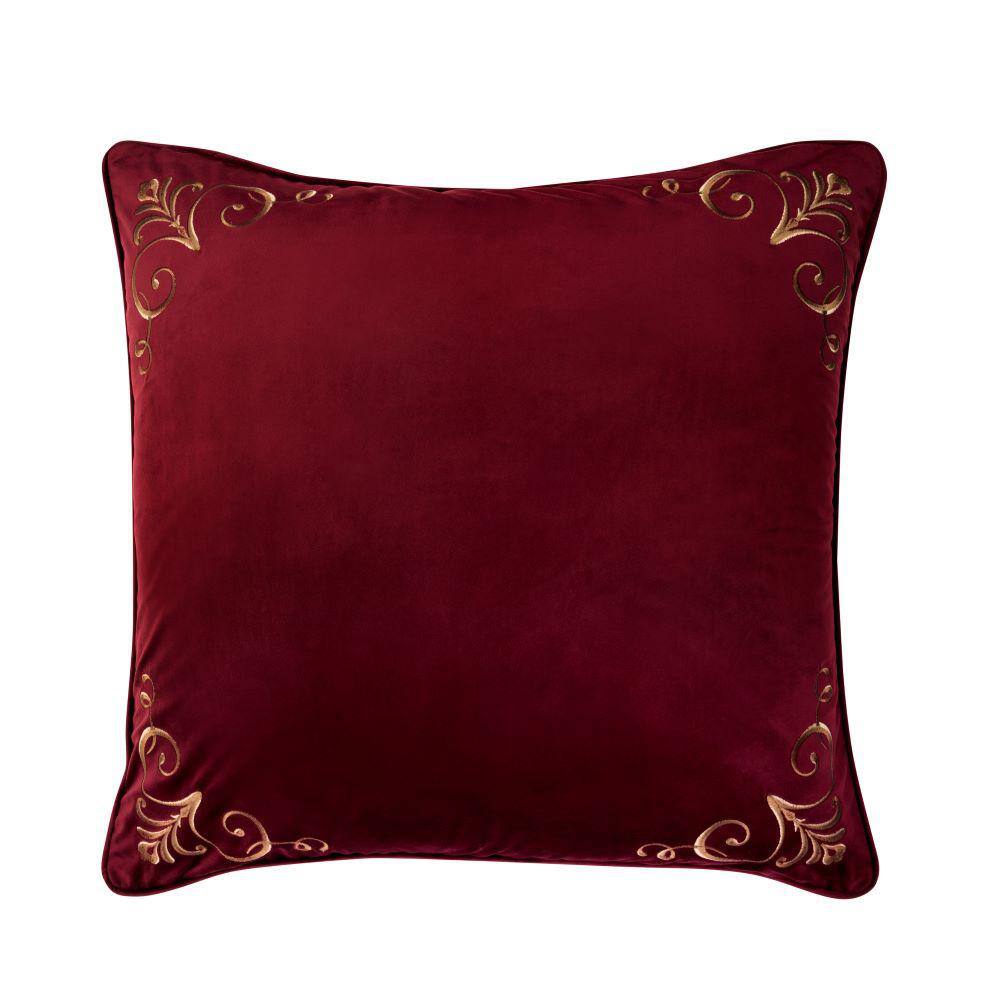 Crimson Velvet Embroidered Euro Sham with Gold Accents