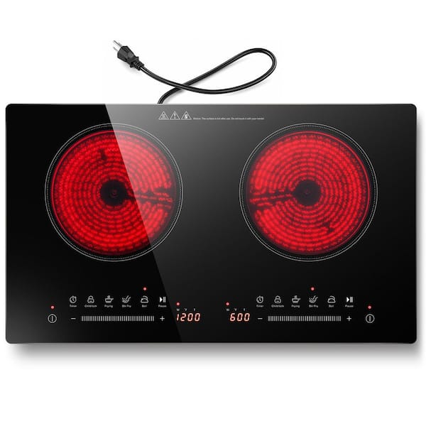 24 in. 2 Elements Radiant Electric Cooktop in Black w/ 9 Power Levels Touch Control Safety Lock Timer and Pause, Ceramic
