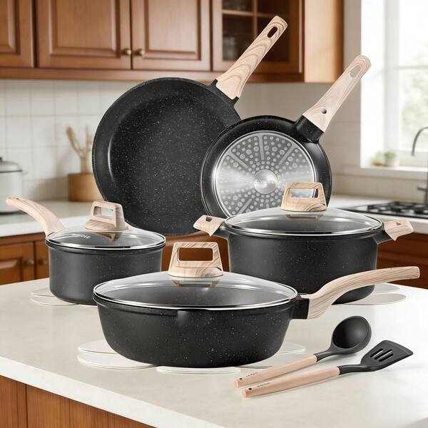 Wudkey 14 Piece Aluminum Nonstick Cookware Set, Practical Bakelite