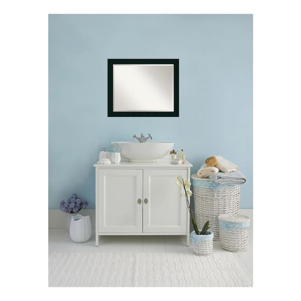 Amanti Art Tribeca 32 in. W x 26 in. H Framed Rectangular Beveled Edge Bathroom Vanity Mirror in Matte Black