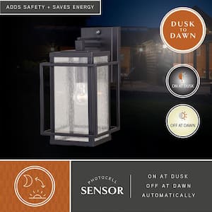 Hyde Park 1 Light Dusk to Dawn Bronze Mission Outdoor Wall Lantern Clear Glass