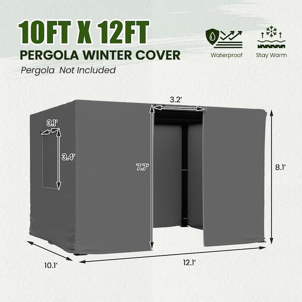 HOMMOW 10 ft. x 12 ft. Pergola Winter Cover with Sidewalls and