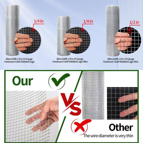 GOGEXX 1/4 in. x 48 in. x 100 ft. Hardware Cloth 23-Gauge Wire Mesh Fence Chicken and Rabbit Cage Garden and Plant Support
