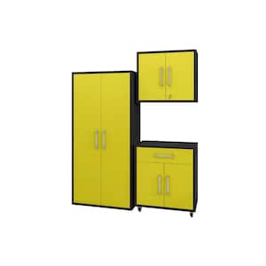 Eiffel 63.78 in. W x 73.43 in. H x 17.72 in. D Garage Storage System in Matte Black and Yellow (3-Piece)
