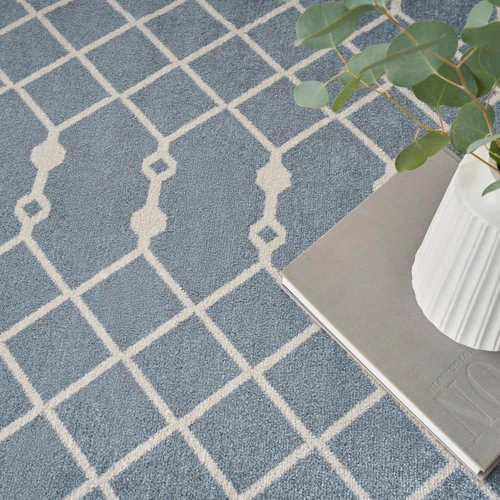 Blue and Ivory Moroccan Trellis 8' x 10' Washable Area Rug