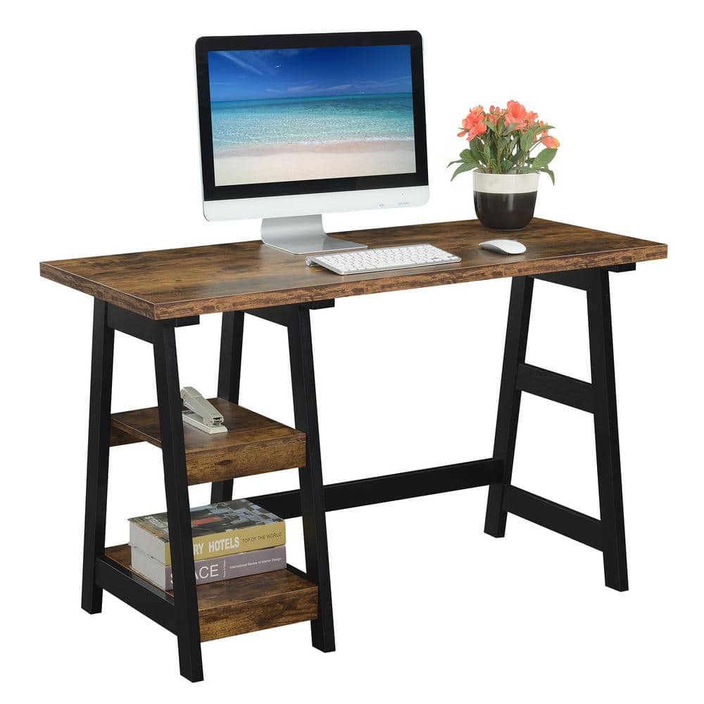 Designs2Go 47" Barnwood Black Trestle Desk with Shelves