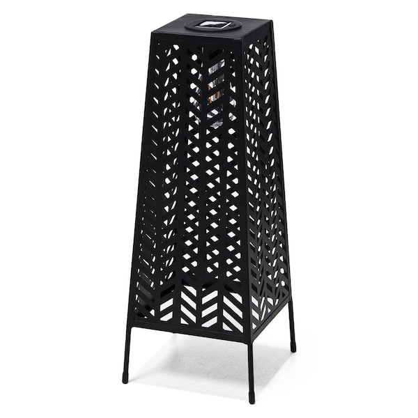 Glitzhome 21.5 in. H Metal Geometric Solar Powered Floor Lantern with Edison Bulb