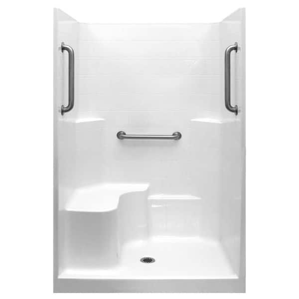 Ella Classic 37 in. x 48 in. x 80 in. 1-Piece Low Threshold Shower Stall in White, Grab Bars, LHS Molded Seat, Center Drain