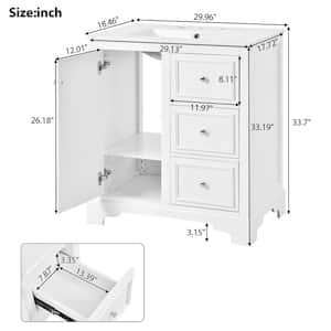 30 in. W Single Sink Bath Vanity in White with White Ceramic Top, 3-Drawers and Adjustable Shelf Unassembled