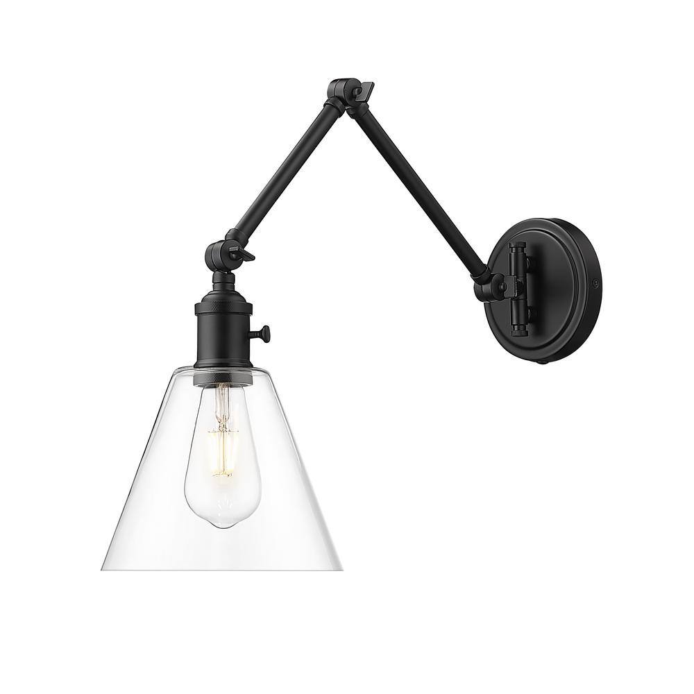 Gayson 7.75 in. 1-Light Matte Black Wall Sconce with Matte Black Steel Shad
