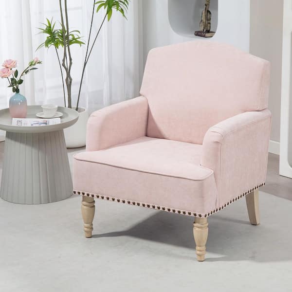 Noble House Lennox Pink Upholstered Club Chair with Nailhead Trim, Rubberwood