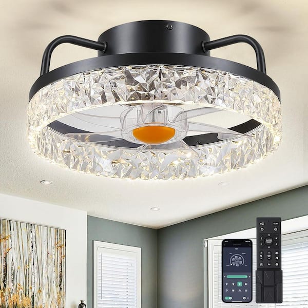Kviflon 13 in. Indoor Modern Small Flush Mount Black Ceiling Fans with LED Lights and Remote