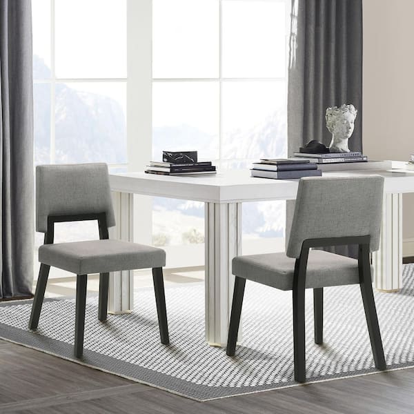 Armen Living Channell Charcoal/Black Fabric Upholstered Wood Armless Dining Chair Set of 2 with Open Back
