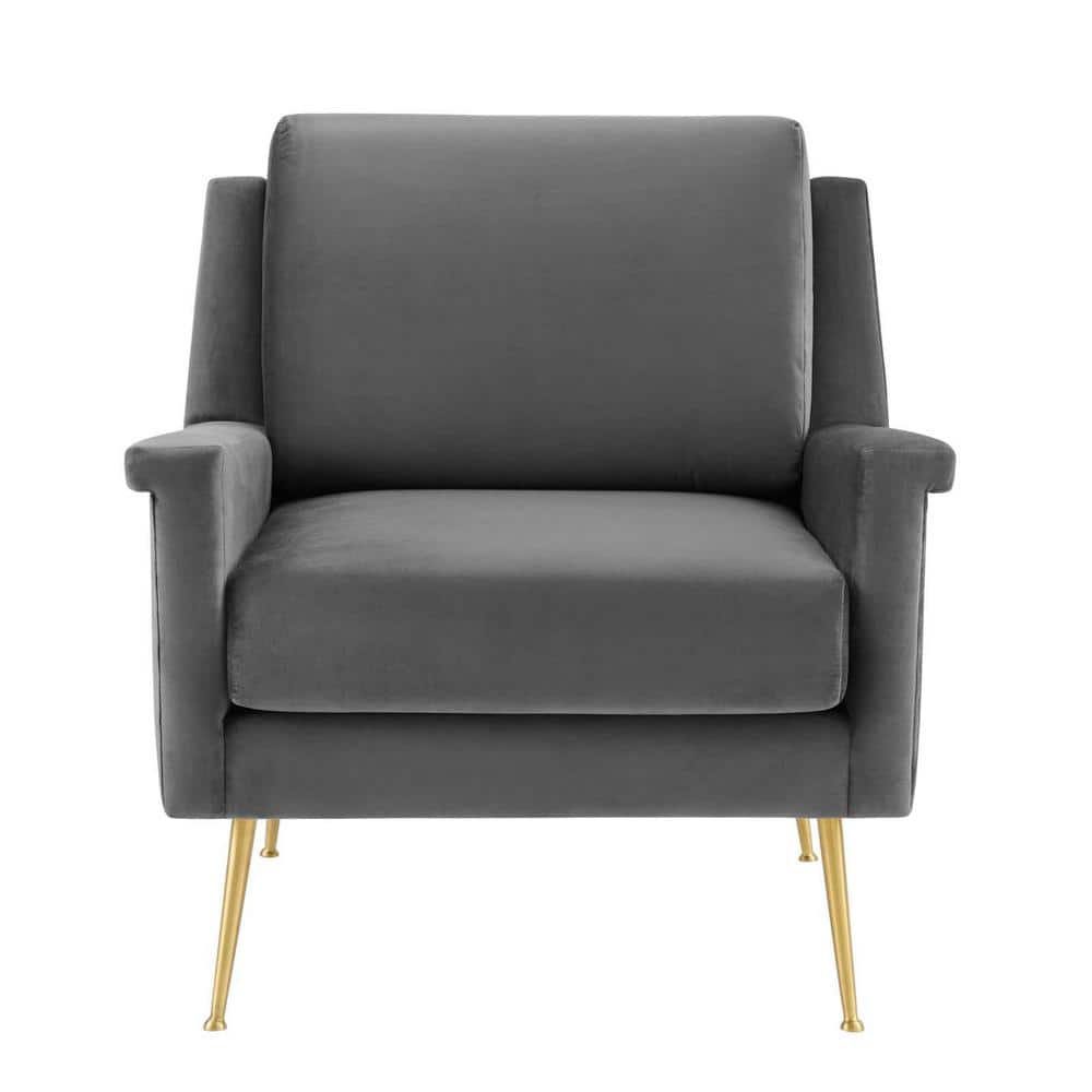 Chesapeake Gold & Gray Velvet Accent Armchair with Brushed Legs