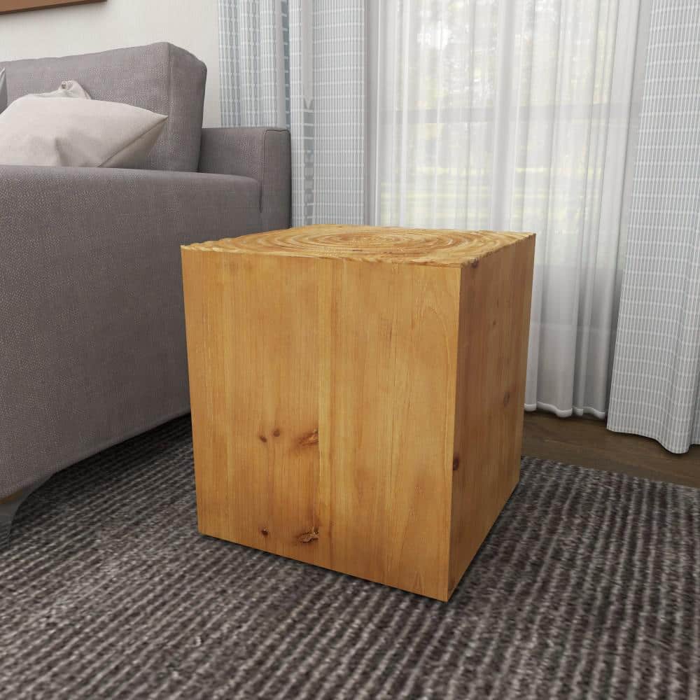 Brown Intricately Carved Wood Square Accent Table