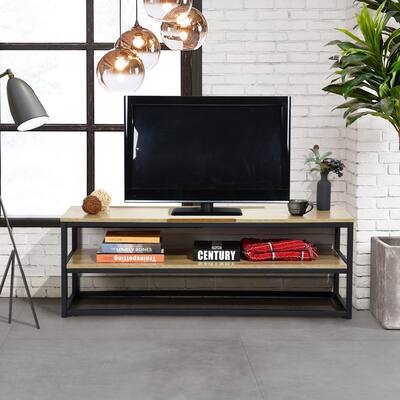 47.2 in. Oak Wood Composite TV Stand/Console Fits TV's Up to 60 in. with Steel Frame Shelves