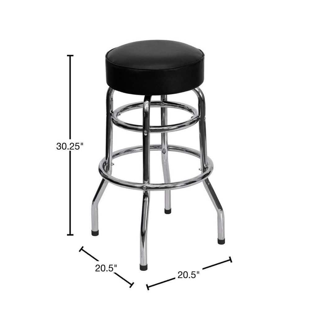 Black and Chrome Swivel Bar Stool with Footrest