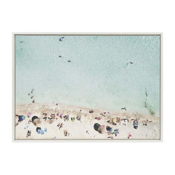 Kate and Laurel Turquoise Beach from Above 2 by Amy Peterson Framed Nature Canvas Wall Art Print 38.00 in. x 28.00 in.