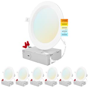 6 in. 14W CCT 3000K, 4000K, 5000K Canless Ultra Thin J-Box Remodel Integrated LED Recessed Light Kit Baffle 6 Pack