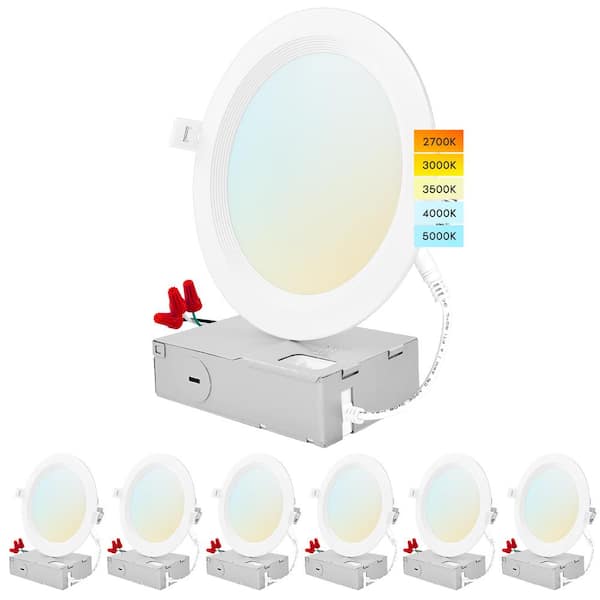 LUXRITE 6 in. 14W CCT 3000K, 4000K, 5000K Canless Ultra Thin J-Box Remodel Integrated LED Recessed Light Kit Baffle 6 Pack