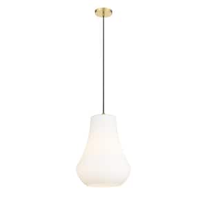 Fairfield 1-Light Satin Gold Shaded Pendant Light with Matte White Glass Shade