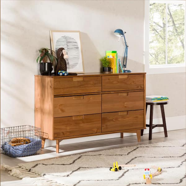Mid Century Modern Solid Wood Dresser, 8 Drawer Dresser Dark Gray Stain 63×37 3