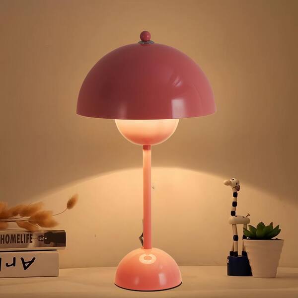 SUNLLOK 13.4 in. Pink Vintage 1-Light Flowerpot Table Lamp