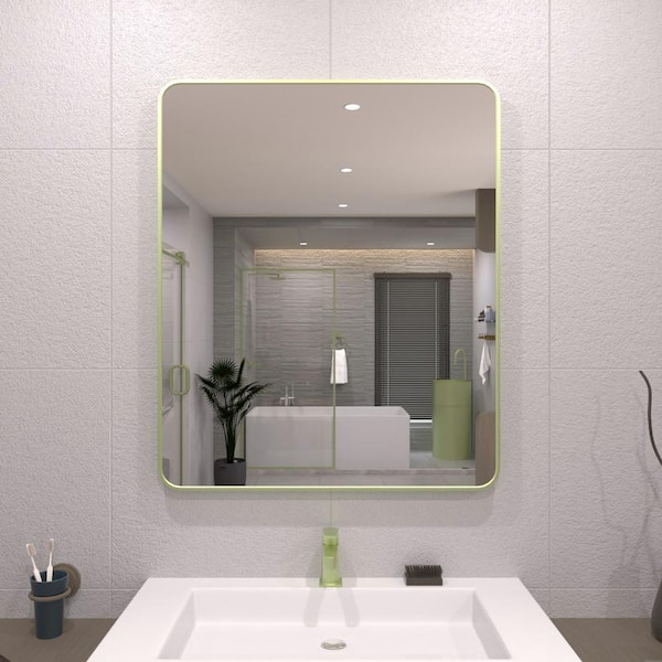 TaiMei 30 in. W x 36 in. H Rectangular Framed Wall Bathroom Vanity Mirror in Matcha Green