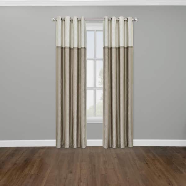 Eclipse Arno Thermalayer Latte Polyester Color Block 52 in. W x 84 in. L Noise Cancelling Thermal Grommet Blackout Curtain