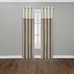 Arno Thermalayer Latte Polyester Color Block 52 in. W x 95 in. L Noise Cancelling Thermal Grommet Blackout Curtain