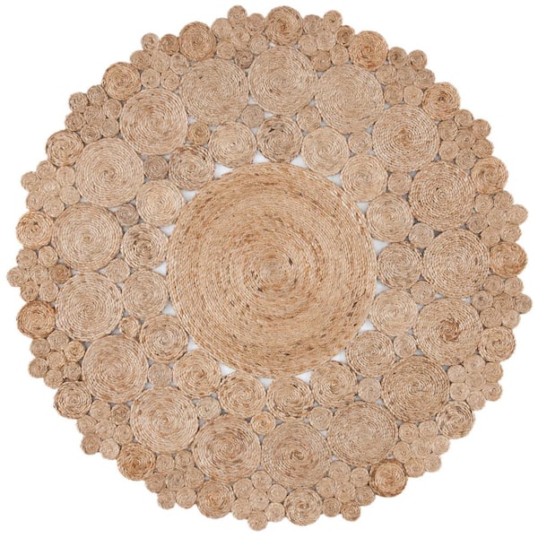 SAFAVIEH Natural Fiber Beige 10 ft. x 10 ft. Solid Color Round Area Rug ...