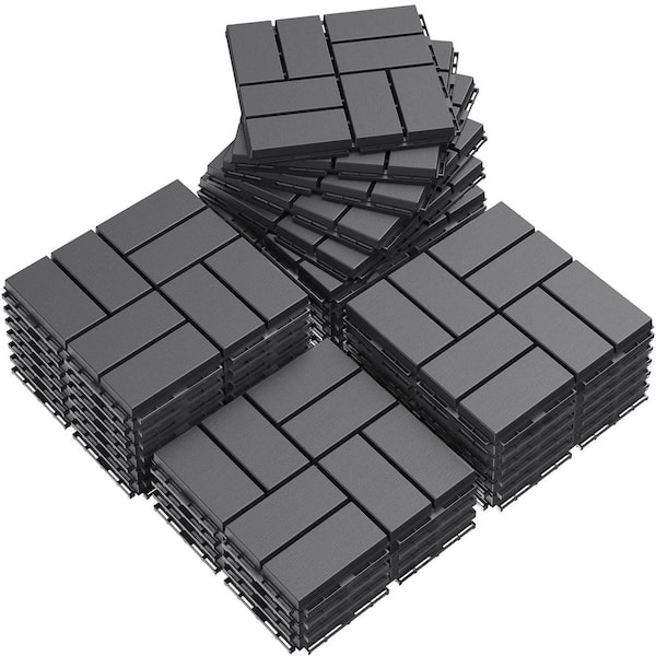 Dark Grey Plastic [12"x12"] x [0. 75in] Deck Tiles, 9 Tiles/Case (9 sq. ft. )