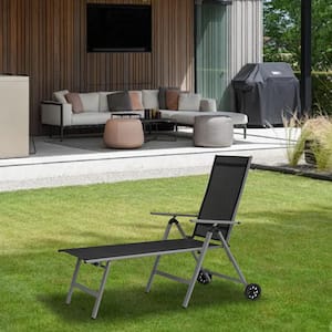 Gray 1-Piece Aluminum Adjustable Outdoor Chaise Lounge with Wheels