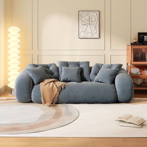 JASIWAY 87.4 in. W Technological Velvet Convertible Twin Sleeper Size Sofa Bed in Gray-87.4 in
