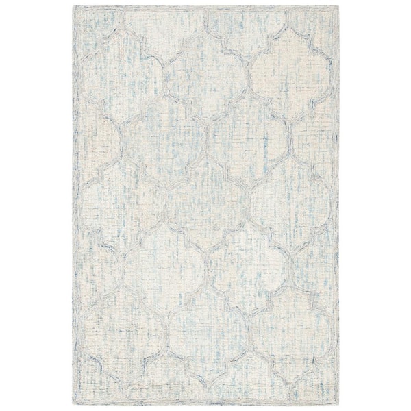 SAFAVIEH Abstract Ivory/Light Blue Doormat 2 ft. x 3 ft. Distressed Quatrefoil Area Rug