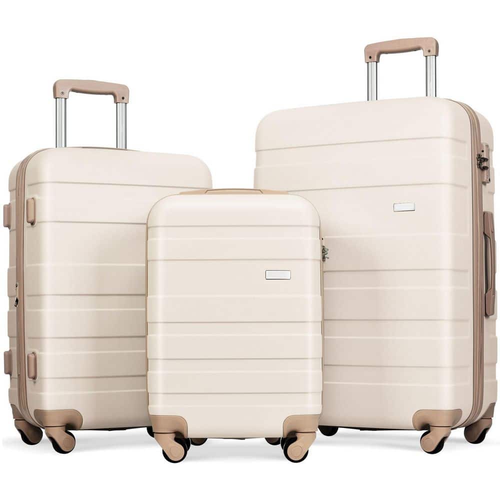 Merax Ivory and Golden Lightweight Durable 3-Piece ABS Hardshell Spinner Luggage Set with TSA Lock CJXB002AAR