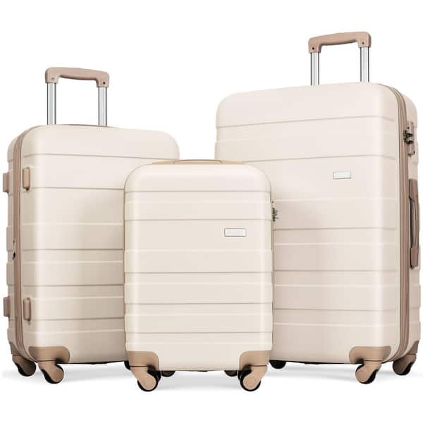 Merax Ivory and Golden Lightweight Durable 3-Piece ABS Hardshell Spinner Luggage Set with TSA Lock