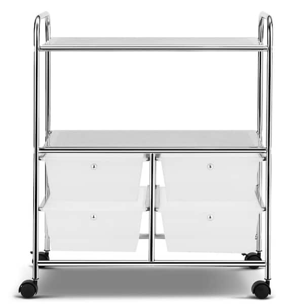 4-Drawer Plastic Rolling Storage Cart Metal Rack Organizer Shelf with Wheels Clear