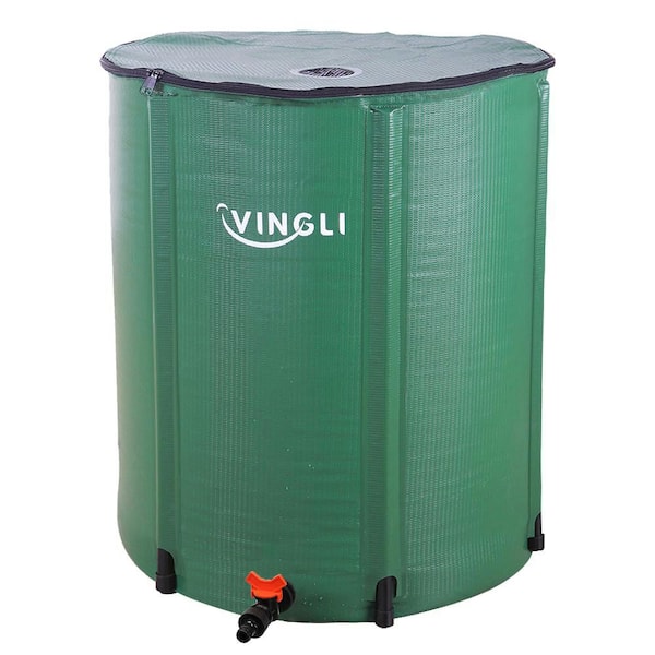 50 Gallon Collapsible Rain Barrel, Portable Water Storage Tank with Filter Spigot Overflow Kit, Green