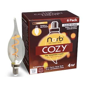 NorbCOZY 4-Watt Equivalence-relaxing Clear B11 2200K Flame Spiral Cozy LED bulb(6-Pack)