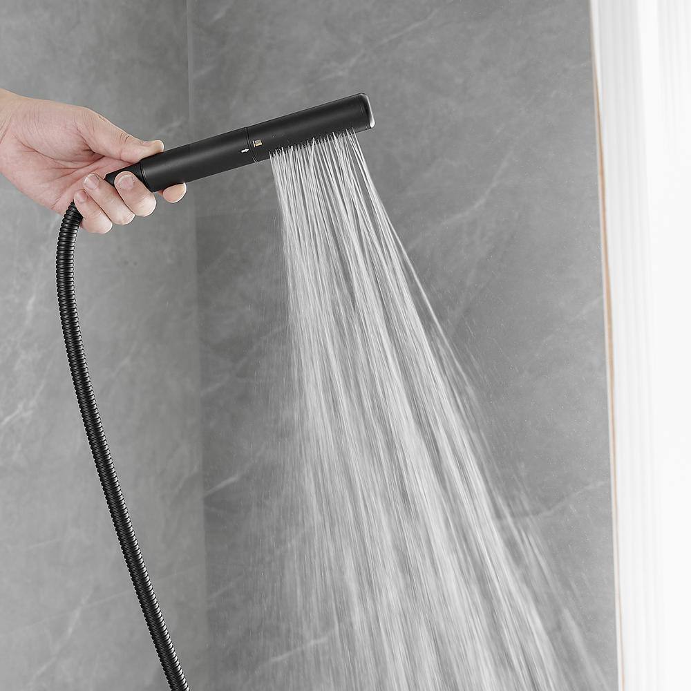 Matte Black Solid Brass Freestanding Tub Faucet with Hand Shower