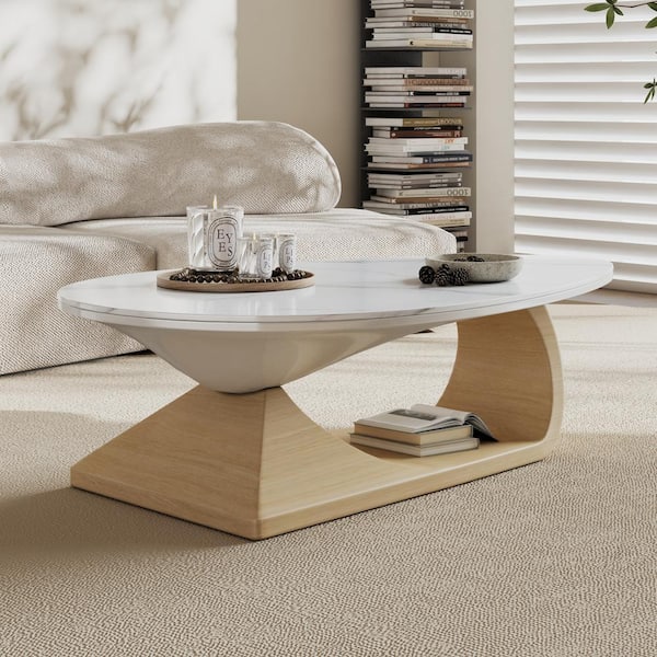 JASIWAY 47.2 in. Burlywood Oval Shape Sintered Stone Top Coffee