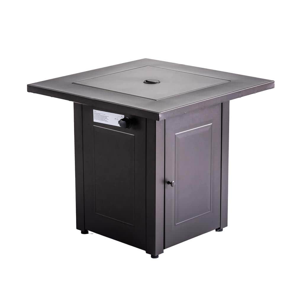 Outdoor 28 in. 50000 BTU Black Metal Propane Gas Fire Pits Table with Lid, Lava Stone price history on PriceWatchPro