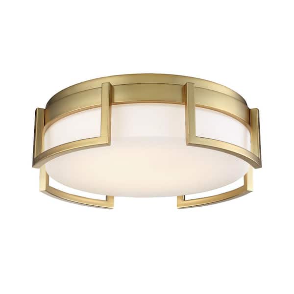 George Kovacs Bezel Set 10 in. 1-Light Honey Gold LED Flush Mount with Etched White Glass